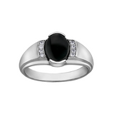 10K White Gold Oval Black Onyx & .072ctw Diamond Wide Ring