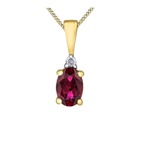 10K Yellow Gold .015ct Diamond & Oval Ruby Pendant on Chain