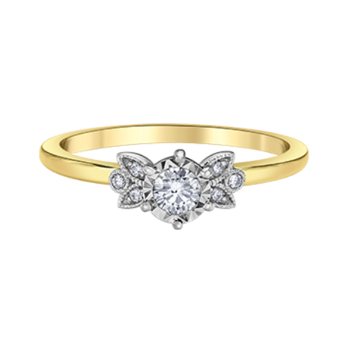 10K Yellow Gold .20ctw Round Brilliant Diamond Illuminaire Floral Style Ring
