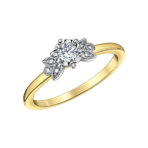 10K Yellow Gold .20ctw Round Brilliant Diamond Illuminaire Floral Style Ring