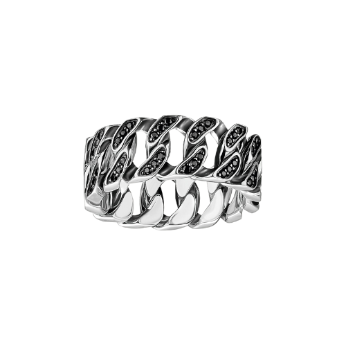 Thomas Sabo Blackened Sterling Silver Black Zirconia Chain Link Ring