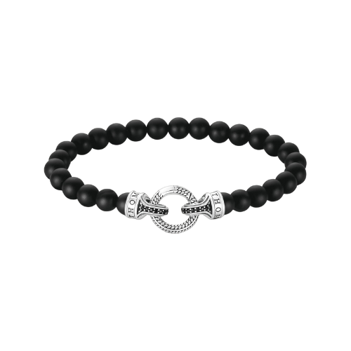 Thomas Sabo Blackened Sterling Silver 19cm Black Obsidian Beaded Bracelet