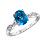 10K White Gold Oval Blue Topaz & .06ctw Diamond Ring