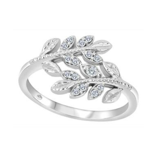 10K White Gold .1204ctw Canadian Diamond Leaf Ring