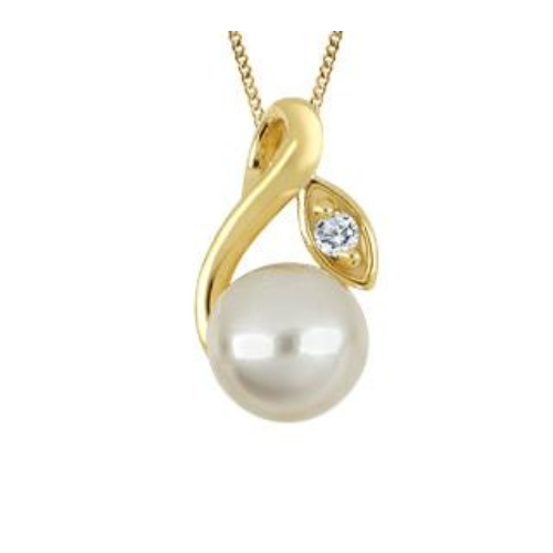 10K Yellow Gold Pearl & .025ct Canadian Diamond Pendant with Chain