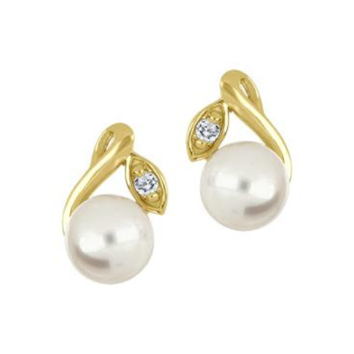 10K Yellow Gold Pearl & .05ctw Canadian Diamond Stud Earrings