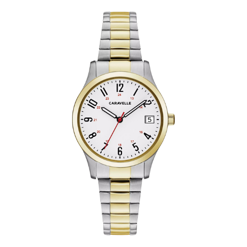 Caravelle Traditional Two Tone Watch with Expansion Band and White Dial