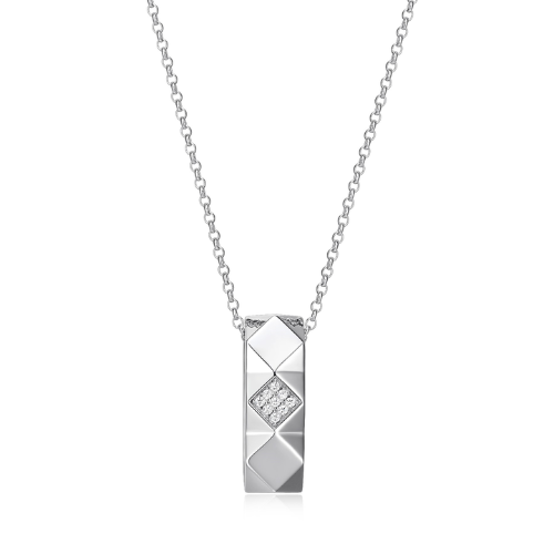 ELLE "Captivate" Rhodium plated Dimensional Quilted Rectangle Necklace