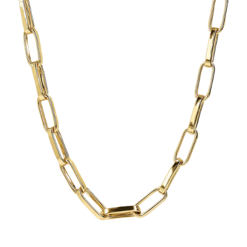 Bronzallure 18K Yellow Gold plated 18" Elongated Link Necklace