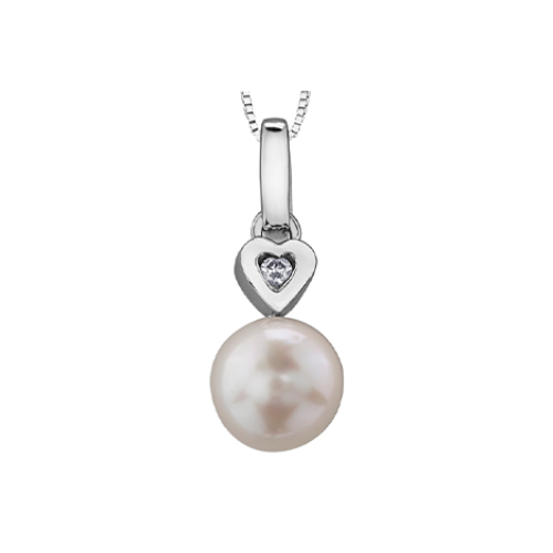 10K White Gold Pearl & .015ct Diamond Pendant on Chain