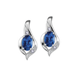 10K White Gold 5x3mm Oval Sapphire & .02ctw Diamond Stud Earrings