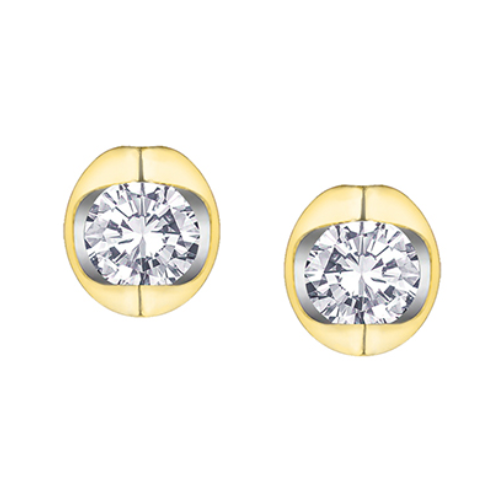 14K Yellow Gold .50ctw Diamond Mezza Luna Stud Earrings