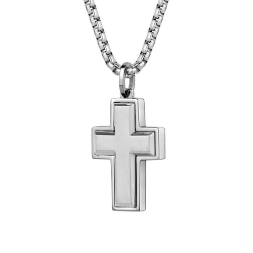 Italgem 22" Stainless Steel Brushed Cross Necklace