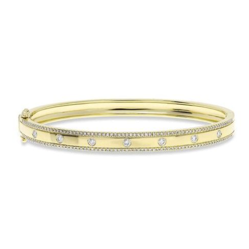 14K Yellow Gold .66ctw Round Brilliant Diamond Bangle with Hinge