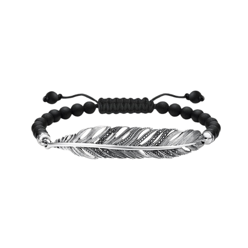 Thomas Sabo Sterling Silver Blackened Feather Beaded Bracelet