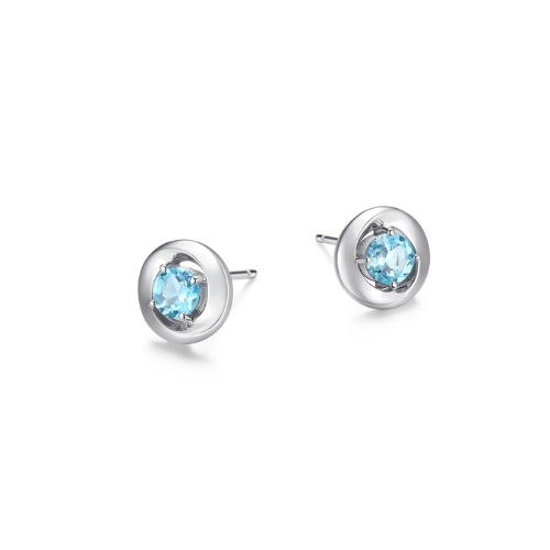 ELLE "Swirl" Rhodium plated Silver Blue Topaz Stud Earrings