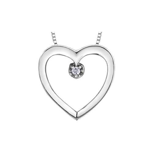 10K White Gold .01ct Diamond Heart Pendant on Chain
