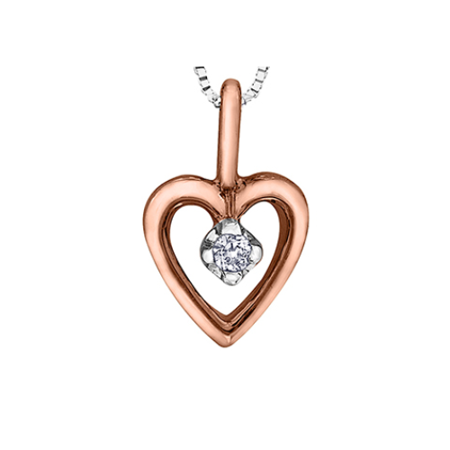 10K Rose & White Gold .01ct Diamond Heart Pendant on Chain