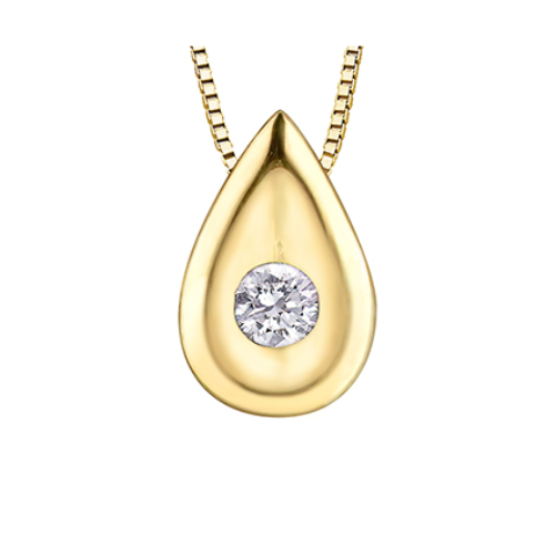 10K Yellow Gold .03ct Diamond Teardrop Pendant on Chain