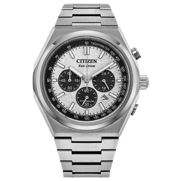 Citizen Zenshin Chrono Watch with Textured White-Silver Dial