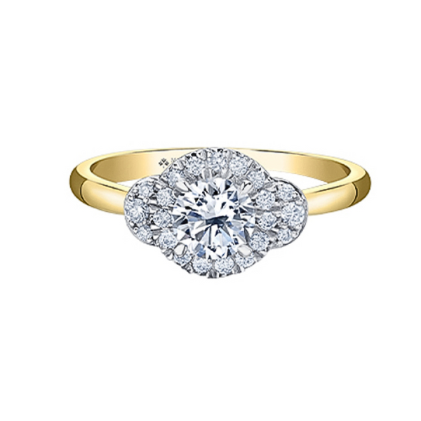 14K Yellow & White Gold .924ctw Canadian Round Diamond Halo Ring