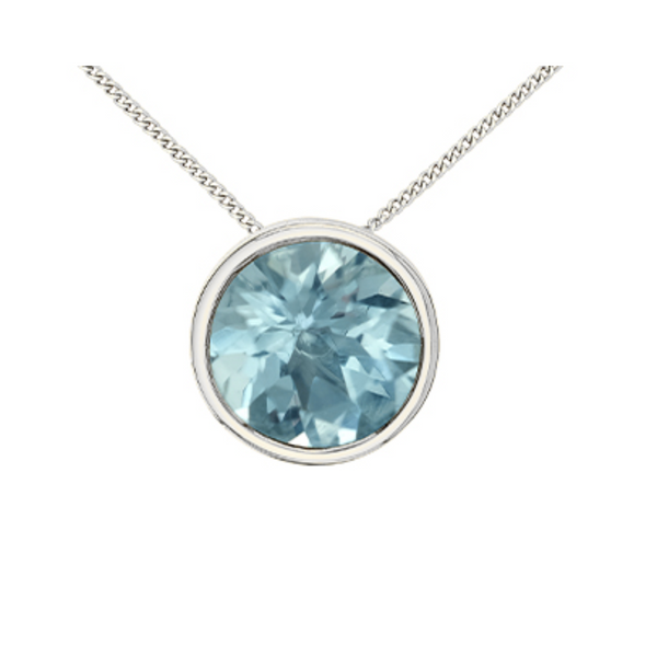 10K White Gold 5mm Aquamarine Bezel Set Pendant on Chain