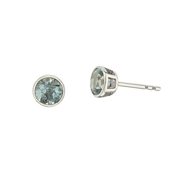 10K White Gold 5mm Aquamarine Bezel set Studs