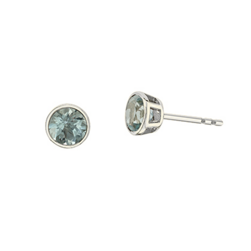 10K White Gold 5mm Aquamarine Bezel set Studs