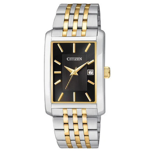 Citizen Quartz Two Tone Watch with Rectangular Black Dial