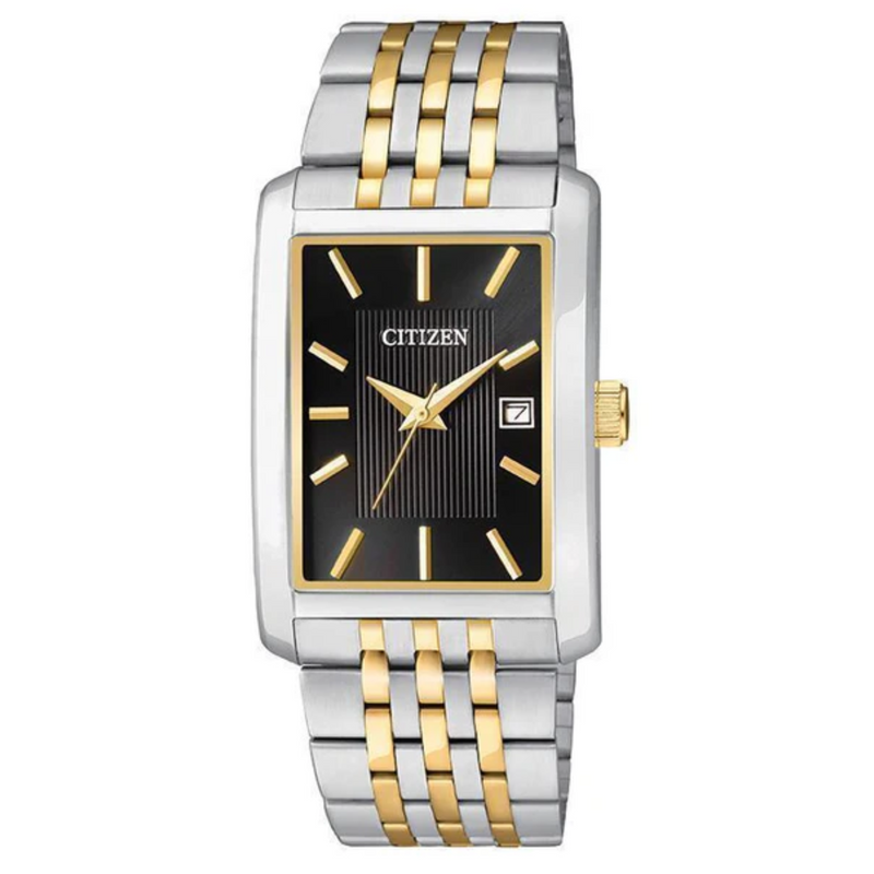 Citizen Quartz Two Tone Watch with Rectangular Black Dial