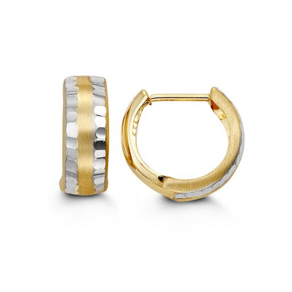 10K White & Yellow Gold Textured Huggie Hoops