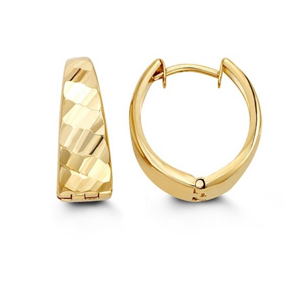 10K Yellow Gold Diamond Cut Huggie Earrings