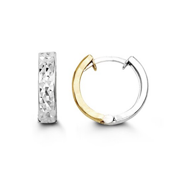 10K Yellow & White Gold Diamond Cut Reversible Huggie Hoops