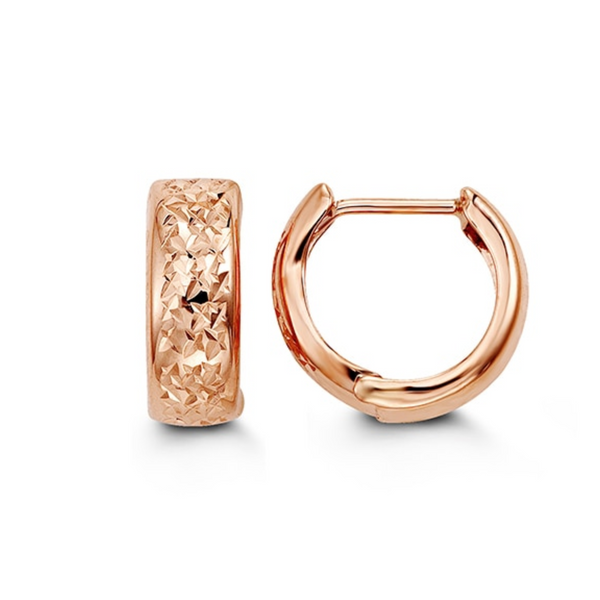 10K Rose Gold Diamond Cut Huggies