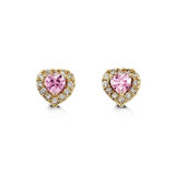 14K Yellow Gold Baby Pink Heart Halo Earrings