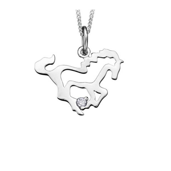 10K White Gold .01ct Round Brilliant Canadian Diamond Horse Pendant with Chain