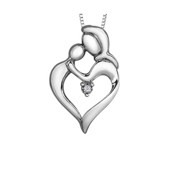 Sterling Silver .015ct Round Brilliant Canadian Diamond Mother's Love Pendant with Chain