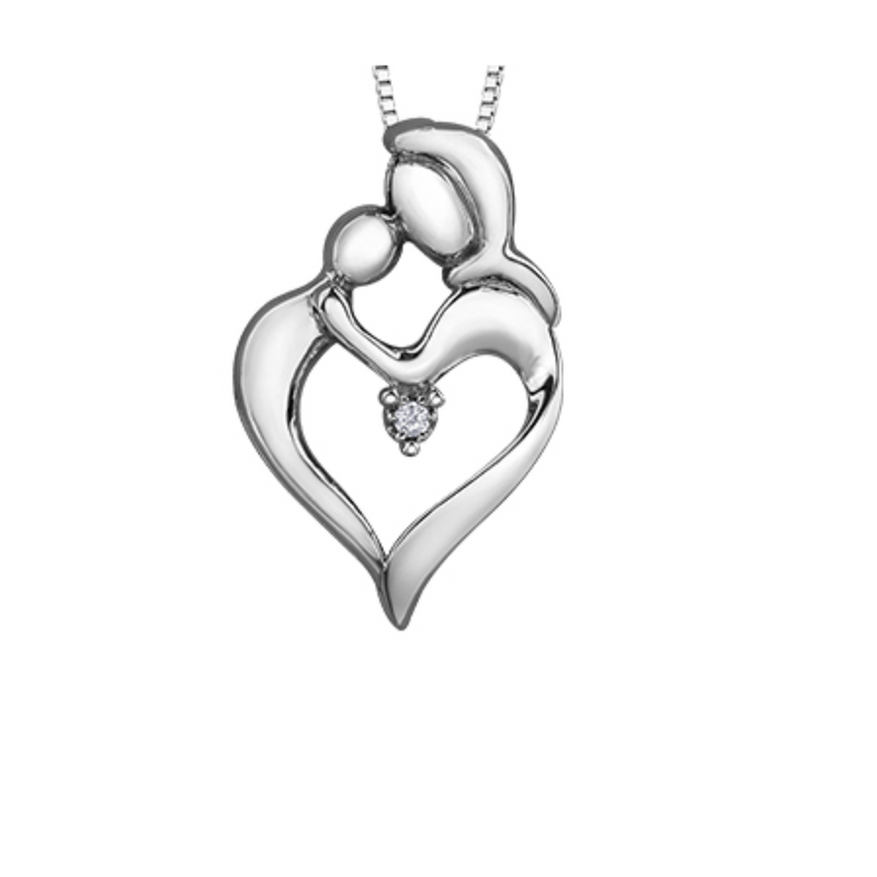 Sterling Silver .015ct Round Brilliant Canadian Diamond Mother's Love Pendant with Chain