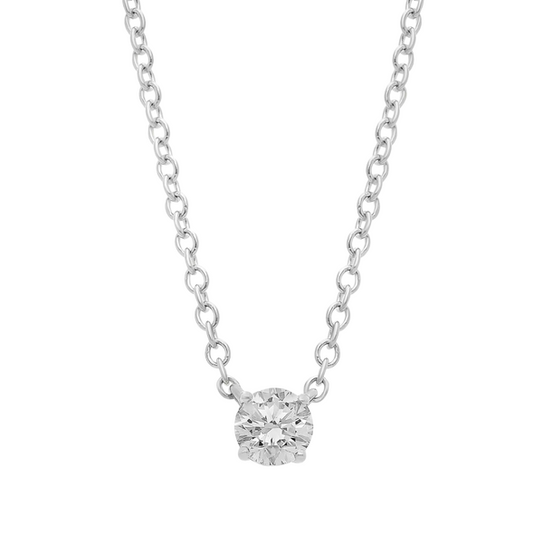 14K White Gold .72ct Round Brilliant Pendant 18" Necklace