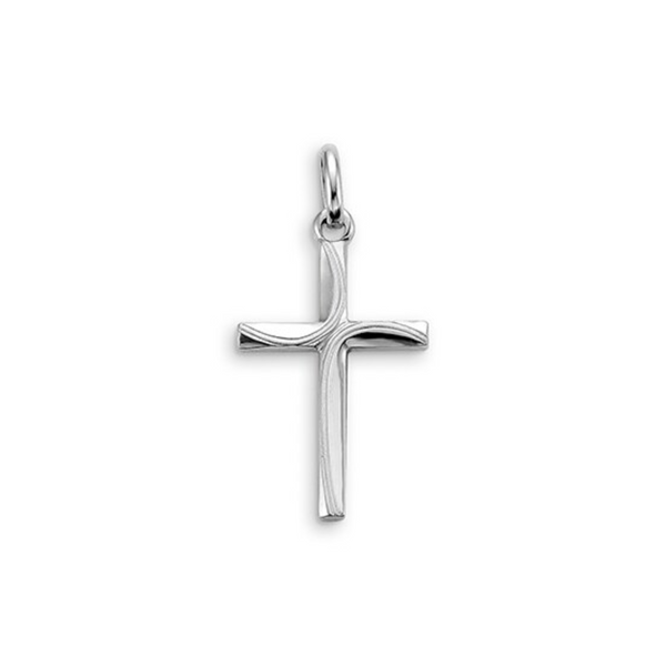 10K White Gold Faith Cross Pendant with Swirl