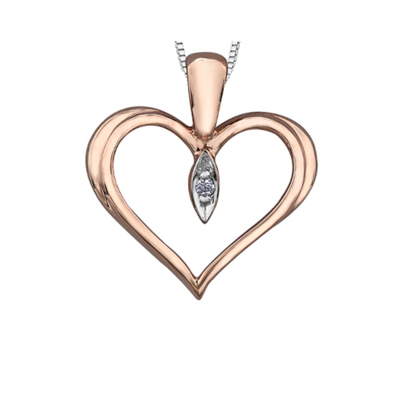 10K White and Rose Gold .008ct Diamond Heart Pendant on Chain
