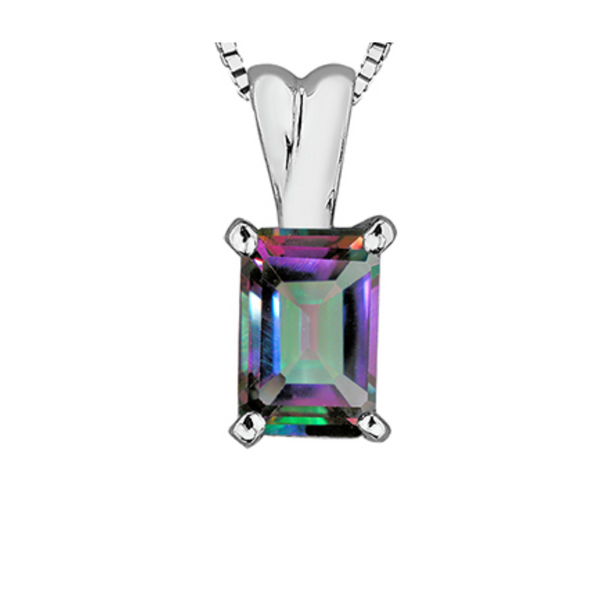 10K White Gold Mystic Topaz Pendant on Chain