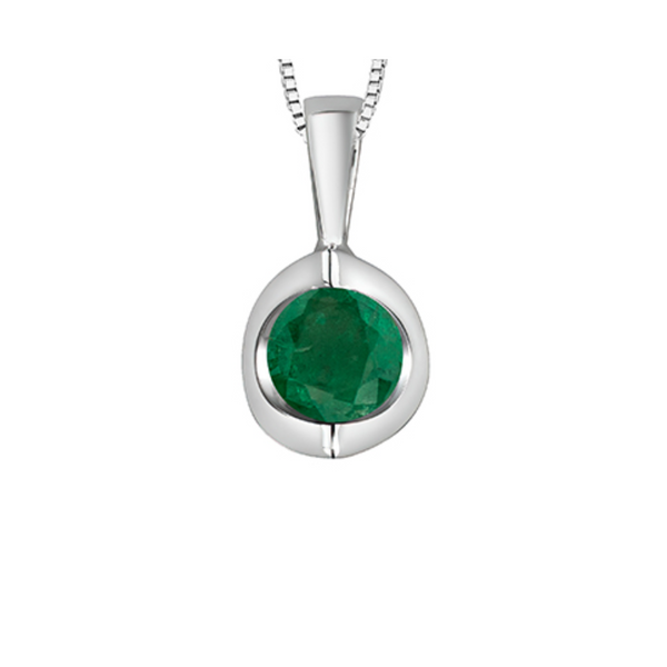 10K White Gold Emerald Mezza Luna Pendant on Chain