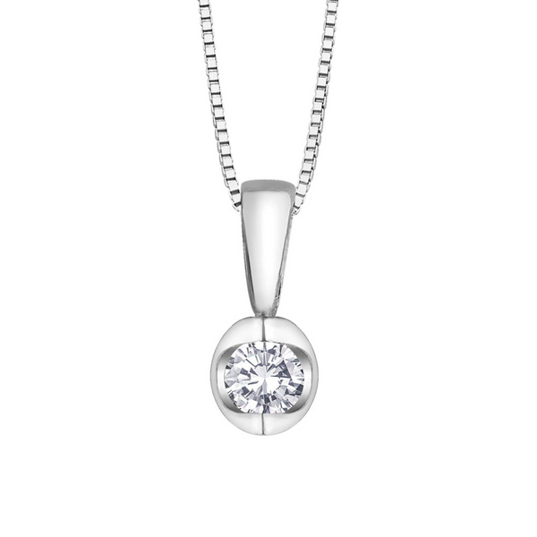 10K White Gold .04ct Diamond Mezza Luna Pendant on Chain