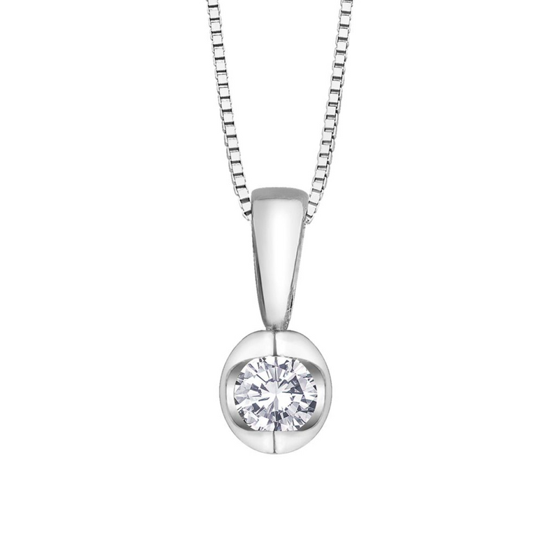 10K White Gold .04ct Diamond Mezza Luna Pendant on Chain