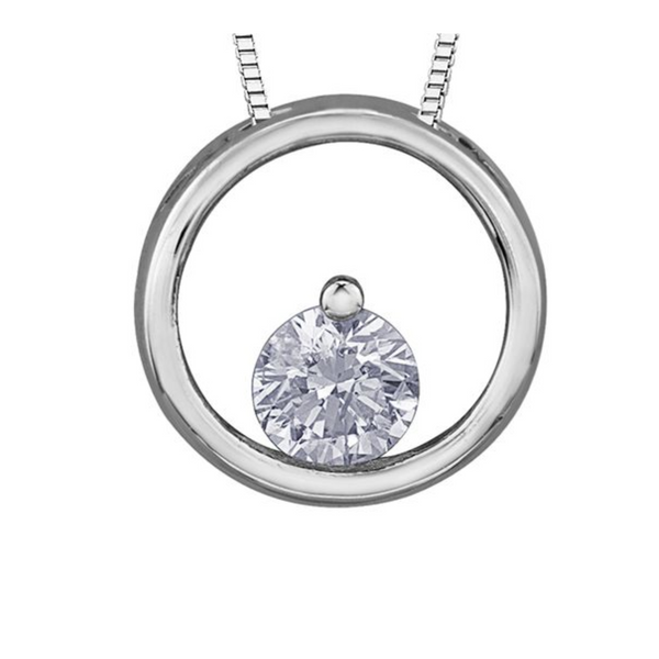 10K White Gold .075ct Diamond Circle Pendant on Chain