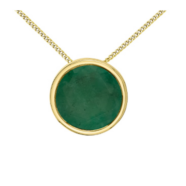 10K Yellow Gold 5mm Emerald Bezel set Pendant on Chain