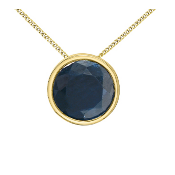 10K Yellow Gold 5mm Sapphire Bezel set Pendant on Chain