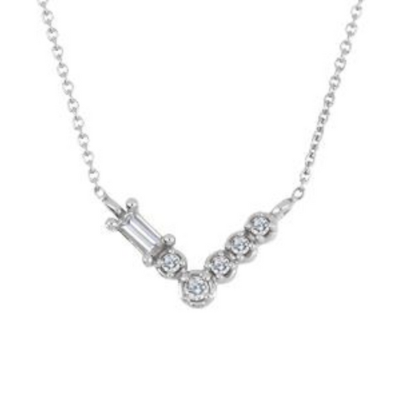 10K White Gold .165ctw Canadian Emerald cut &amp; Round Brilliant Diamond Necklace