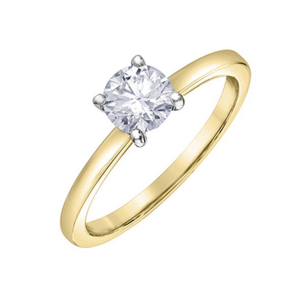 14K Yellow & White Gold .72ct Round Brilliant Diamond Solitaire Ring